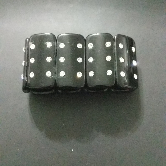 𝅺Black Plastic Clear Rhinestone Chunky Stretchy Elastic Statement Bracelet - Picture 2 of 3